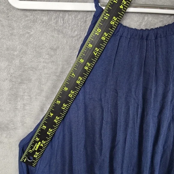 Mud Pie Women Navy Blue Halter Dress Macrame Fringe Hem Boho Summer Size M 8-10 - Picture 11 of 13